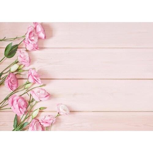 Pink Flowers Wooden Plank Photo Backdrop Vinyl Cloth Background for Lovers Valentines Day Birthday Photophone Photography Props