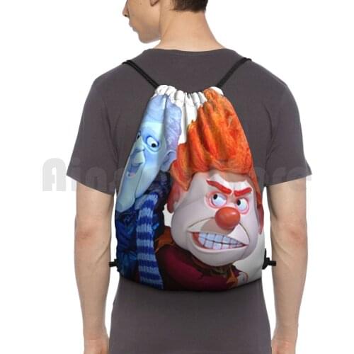 Snow / Heat Miser Backpack Drawstring Bag Riding Climbing Gym Bag Miser White Christmas Cool Icicle Snow Green Sun Heat Melt