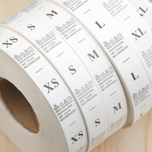 DIY 1000pcs/roll white garment washing care label clothing care size tags washable labels nylon taffeta XS-XXL free shipping