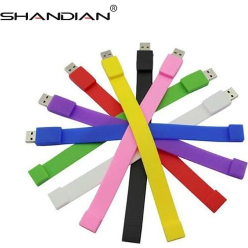 SHANDIAN 100% real capacity Silicone Bracelet Wrist Band 4GB 16GB 32G 64GB USB Flash Drive Pen Drive Stick U Disk Pendrives gift
