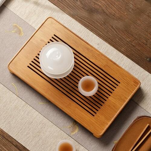 Chinese Traditional Style Bamboo Tea Tray With Storage Water Drawer Design Handmade Natural Bamboo Tea Plate For Teacup Teapot