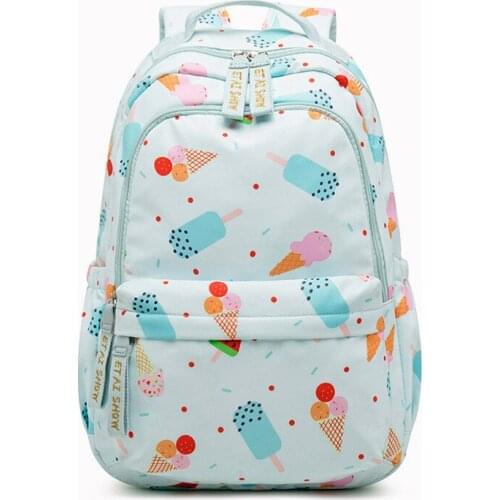 Large capacity nylon backpack school bags for teenage girls Laptop backpack female Mochila Cartoon ice cream prints school bag
