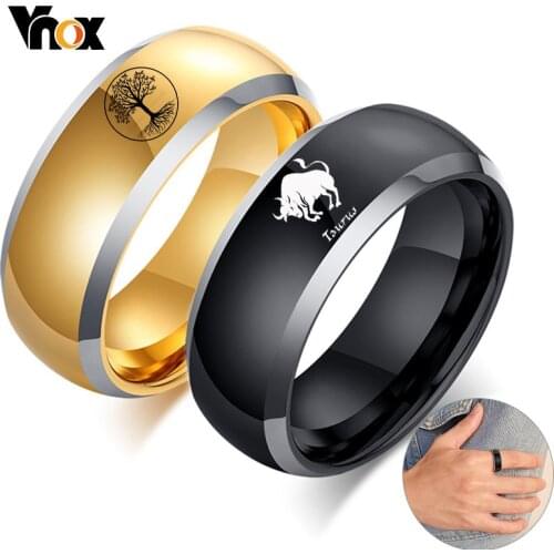 Vnox Customized 8mm Tungsten Ring for Men Life Tree Constellation Wedding Band Anti Scratch Classic Simple Finger Jewelry