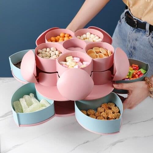 Rotating Petal Candy Box Plastic Snack Tray Case Nut Storage Box Rotation Dried Fruit Plate Wedding Gift Home Organizer Case