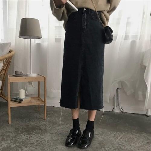 Skirts Women Long High Waist Trendy All-match Split Zipper Denim Womens Soft Solid Pocket Stylish Ladies A-Line Daily Slim Skirt