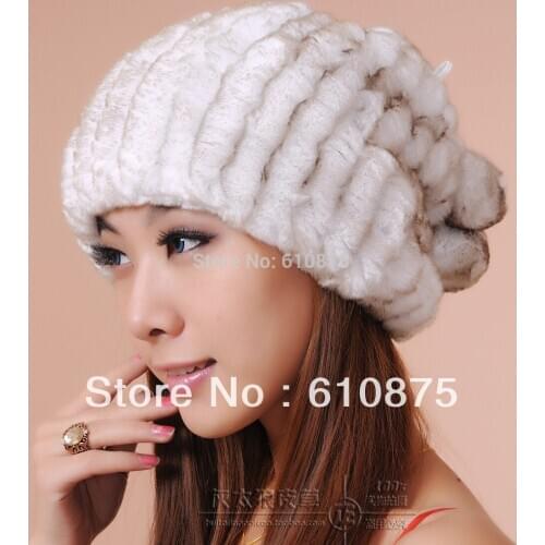 Woman Hot Sale Rex Rabbit Hair Fur Hat Knitted Hat Rex Rabbit Dual Hat Scarf Rex Rabbit Collars Female Beanies