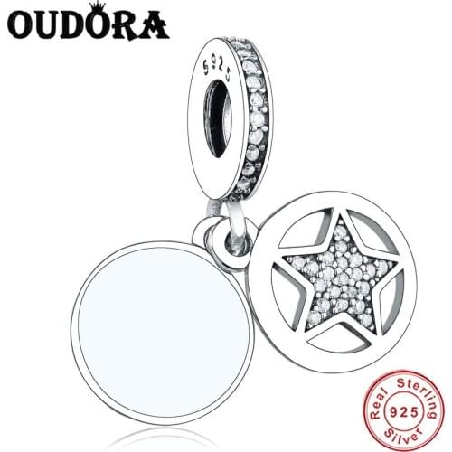 Fit Pandora Charm Bracelet Orignal 925 Sterling Silver Star Dangle Charm Pendant Bead Women DIY Jewelry Berloque Making Clear CZ