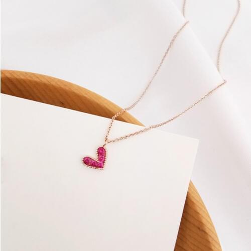 925 Sterling Silver Sweet Lovely Red Heart Necklace For Women Rose Gold Clavicle Chain choker collar Gift S-N344