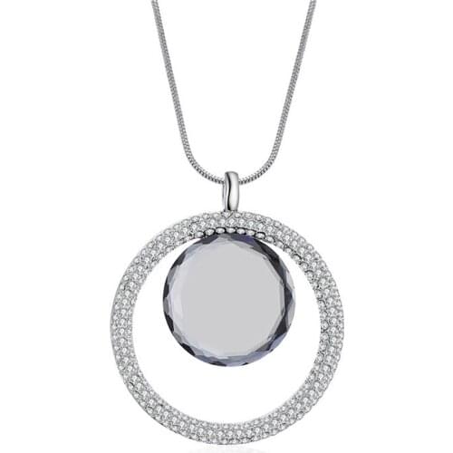 Big Round Glass Pendant Necklace For Women 2021 Vintage Jewelry Long Snake Chain Elegant Statement Necklaces Jewelry Kolye