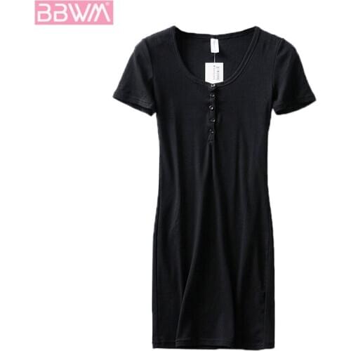 Sexy Low-cut Short-sleeved Slim Bag Hip Thread Knit Stripes Womens Dress Sweet Hedging Simple Chic Female Dress