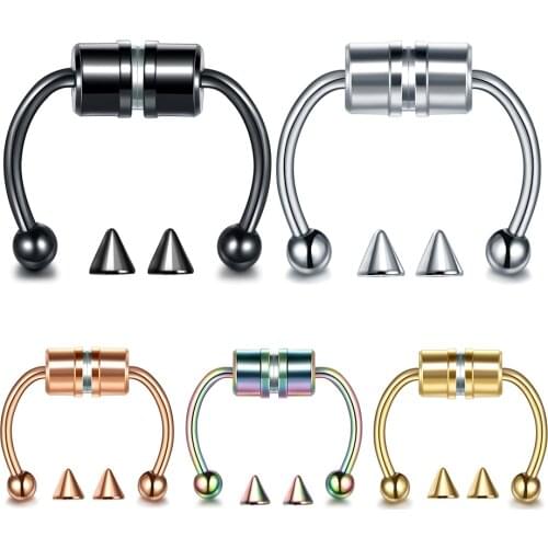 1PC Magnetic Septum Nose Ring Cuff Magnet Fake Nose Hoop 16G Stainless Steel Clip On Non Piercing Lip Helix Earrings Jewelry