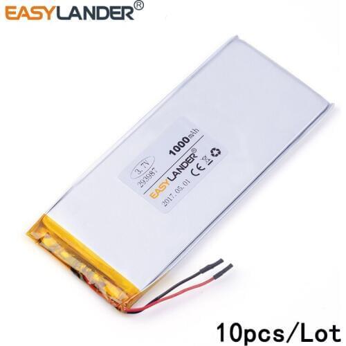 10pcs /Lot 3.7v lithium Li ion polymer rechargeable battery 293987 1000mAh For MP3 MP4 GPS PSP Digital Products Free Shipping
