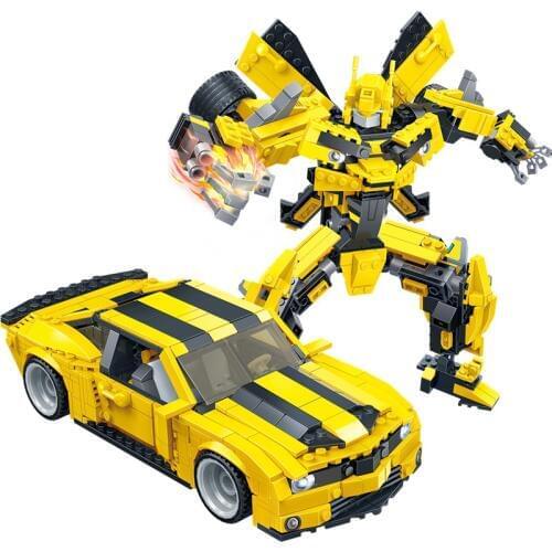 2 in 1 Big Robot Yellow Car Blocks 584pcs Building Blocks Set Bricks Assembled Models Educational Toys For Children Gift 8715