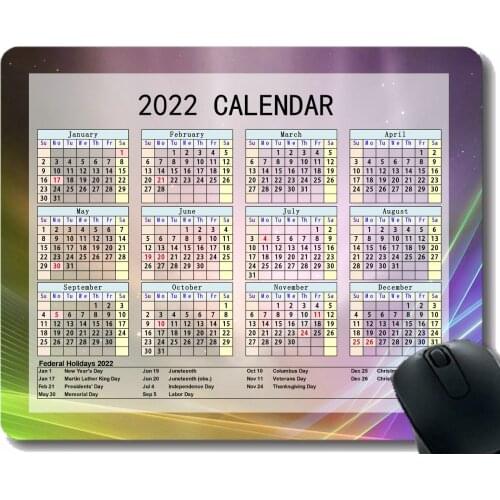 2022 Calendar Mouse Pad,Light Iridescent Fan Colorful Anti-Slip Rubber Mousepad with Durable Stitched Edges