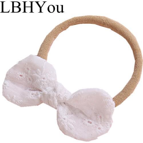 3pcs/lot Round Bows Hollow Out White Cotton Lace Bows Nylon Headbands Newborn Baby Lace Knotbows Headband Hair Accessories