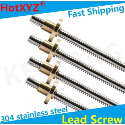 304 Stainless Steel Trapezoidal Rod T8 Lead Screw with Brass Nut for 3D Printer Linear Guides Stepper Motor