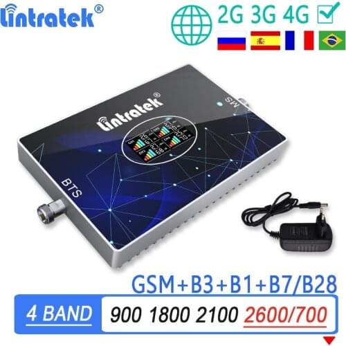 4 Band 70dB Lintratek 2G 3G 4G GSM 900 1800 2100 2600 B7 700 B28 LTE Signal Booster DCS WCDMA Cellular Signal Amplifier Repeater