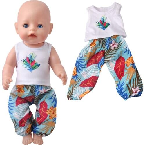 43 Cm Boy American Dolls Clothes Hawaiian Beach Casual Suit Sleeveless Newborn Baby Toys Accessories Fit 18 Inch Girls Doll f912