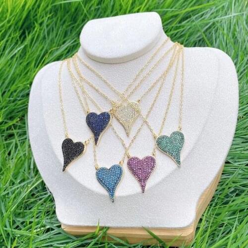 5pcs/lot Hot Sale Mothers Day gift Colorful Cubic Zirconia Heart Shape Necklace