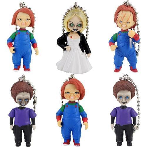 6pcs/lot Horror Good Guys Figures Scary Bride of Chucky Horror Keychain Toy Halloween Gifts