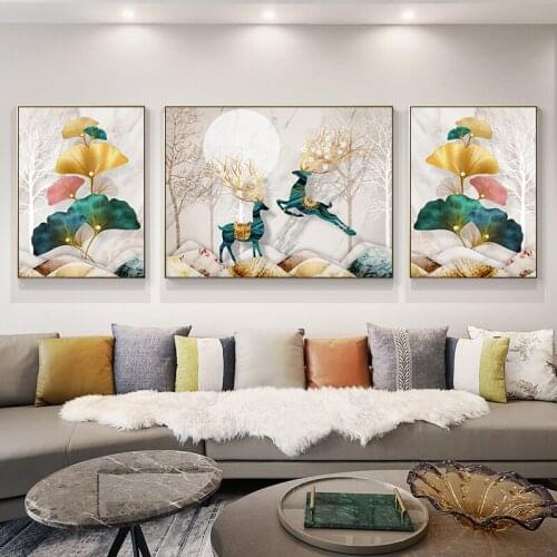 Diamond Painting Full Diamond Rich Milu Deer Living Room 5D Tile Diamond Embroidery Triptych Diamond Paintings Full Drill