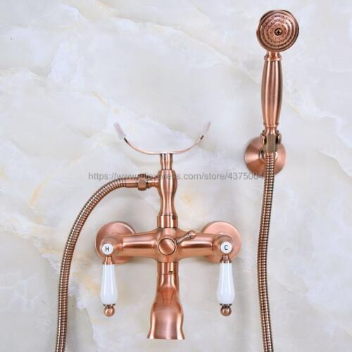 Antique Red Copper Bathroom Faucet Bath Faucet Mixer Tap Wall Mounted Hand Held Shower Head Kit Shower Faucet Sets Nna374