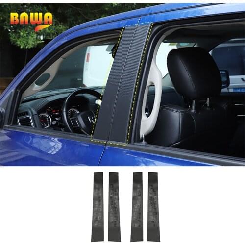 BAWA Carbon Fiber Car Stickers Window Center Pillar Trim Sticker Accessories For Dodge RAM 1500 2018