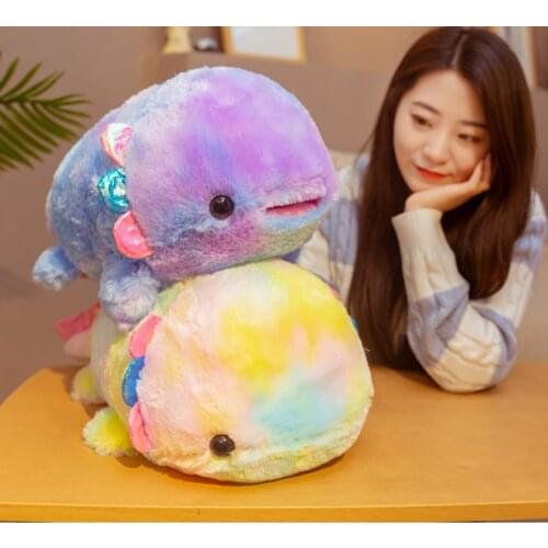 Axolotl Fish Plush Toy Rainbow Colour Cynops Dinosaur Stuffed Animals Plushie Dolls Fantastic Soft Body Pillows for Kids