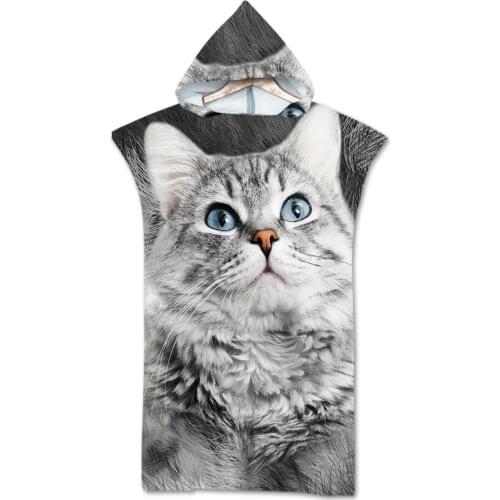 Free shipping Gift Cute Cats Kittens Pattern Large Hooded Beach Towel Poncho Swim Surf Spa Bath Yoga Sports Gym