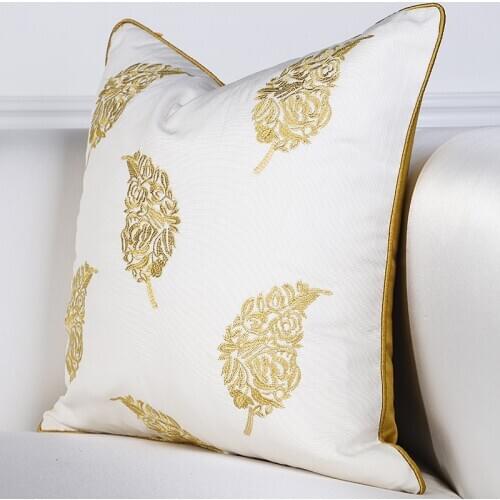 DUNXDECO Cushion Cover Decorative Pillow Case Modern Simple Golden Feather Embroidery Artistic Coussin Sofa Chair Cushion Cover