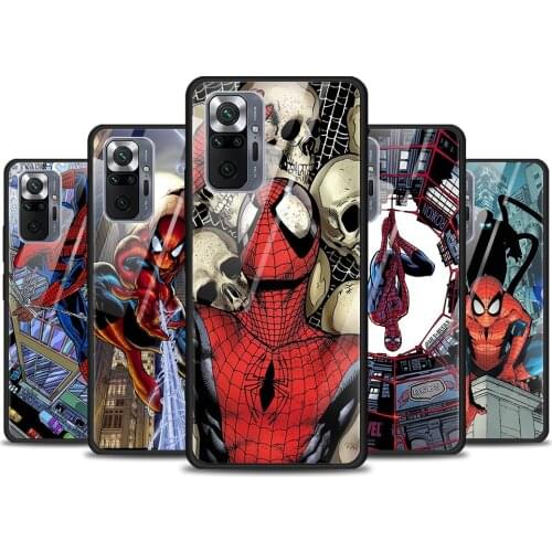 Spiderman Comic Tempered Glass Cover For Xiaomi Redmi Note 10 10S 9 9T 9S 8T 8 9A 9C 8A 7 Pro Max Phone Case