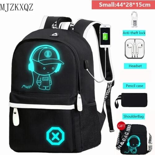 Children School Bags Backpack For Men USB Charging Laptop Rucksack Kids Cute Luminous Anime Bag Pack For Teenage Boy Mochila Sac