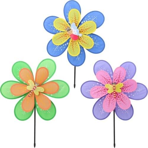 Double Layer Flower Windmill Colorful Wind Spinner Yard Garden Decor Kids Toy