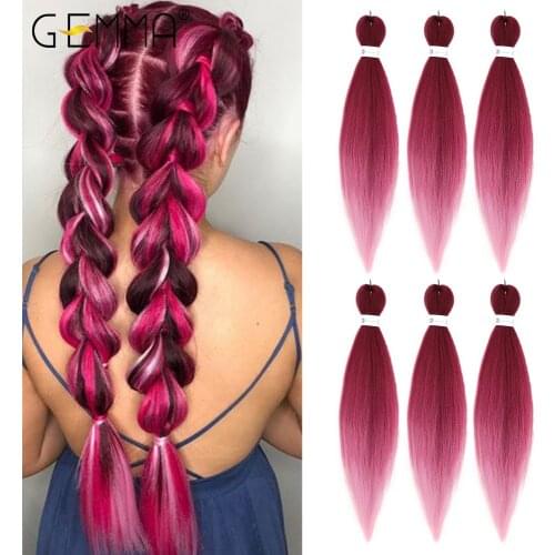 GEMMA Pre Stretched Braiding Hair Extensions Easy Crochet Braid Hair Bundle Ombre Wine Red Straight Synthetic Jumbo Braid 26Inch