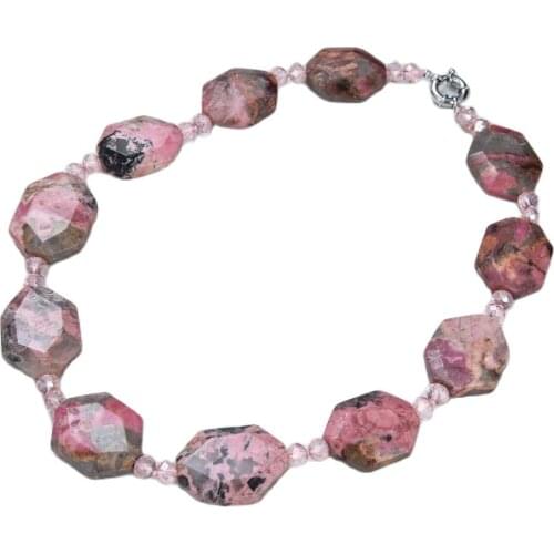 GG Jewelry Natural Stone 22'' 23x28MM Natural Pink Rhodochrosite Rhodonite Nugget Pink Crystal Necklace