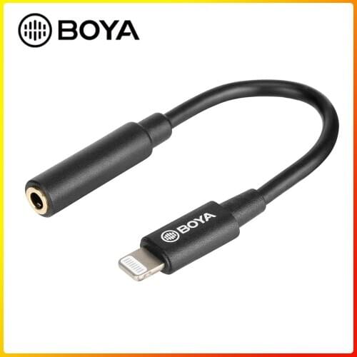 3.5mm Female TRRS Input to Lightning Adapter Cable BOYA by-K3 3.5mm to Apple MFi Certified Male Lightning Cable for iPhone iOS