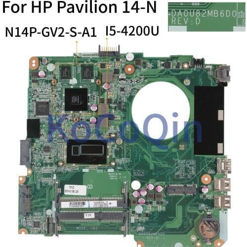 KoCoQin Laptop motherboard For HP Pavilion 14-N Core I5-4200U Mainboard DA0U82MB6D0 SR170 N14P-GV2-S-A1 2G