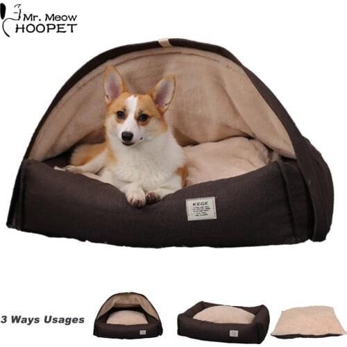 Hoopet Brown Dog Tent Bed Foldable Cat Cave Removable Mat 3-In-1 Durable Dog Beds Pet Nest Large Dpg Sofa Soft Puppy Kitten Nest