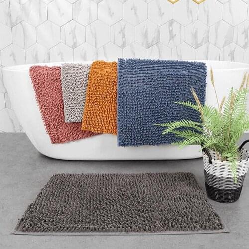 Bath Shower Mat Chenille Solid Color Absorbent Floor Mats Bathroom WC Toilet Rug Anti Slip Doormat Kitchen Bedroom Room Carpet
