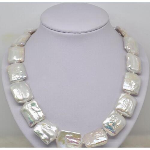 Beautiful NEW Noble Huge size 17-19MM white square pearl necklace 18"