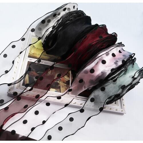 5yards 55mm Wave Hemming Edge Dots Printed Organza Ribbon for Hair Bow DIY Bouquet Gift Packing Supplies