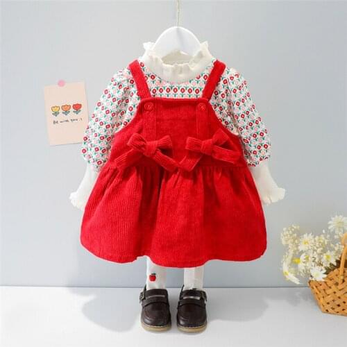 LISUNNY 2021 Girl Clothes Spring Baby Kids Clothing Sets Flower T Shirt Bowknot Dress Toddler Infant Children Casual Costume