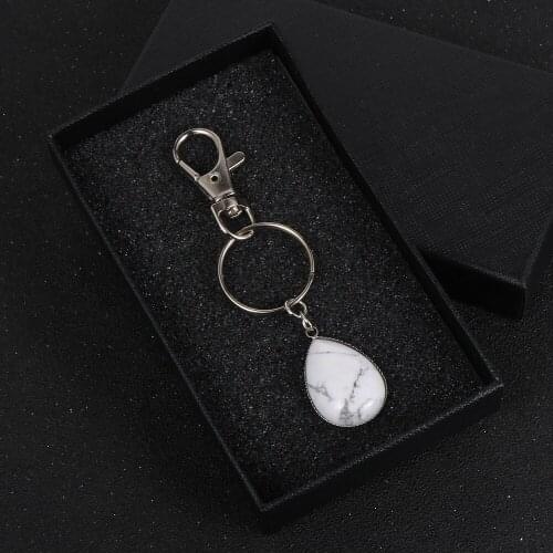 Fashion BOHO Natural Stone Key Chain For Men Women Water Drop Turquoises Onyx Crystal Key Ring Simple Trendy Party Gift