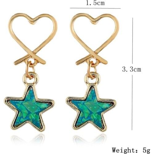 Fashion Wedding Party Lady Dangle Eardrop Heart Blue Star Ear Studs Earrings