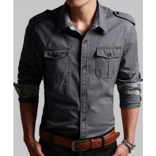 Plus size 5XL Mens Spring Autumn Slim Long Sleeve Cotton Shirt Outdoor Training Hiking Climbing Sports Military Tactical Shirts