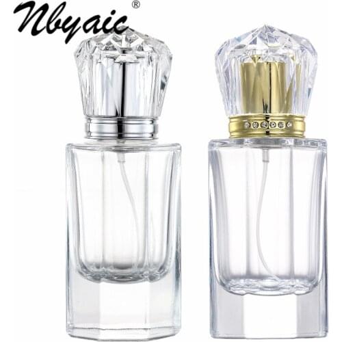 Nbyaic High-end round glass bottle 50ml perfume sub-packaged gold and silver crown diamond cap spray bottle empty bottle 1pcs