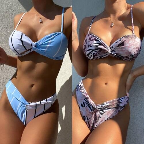 New style printed bikini striped swimsuit European and American swimsuit women stitching swimwear leopard micro bikini 2021