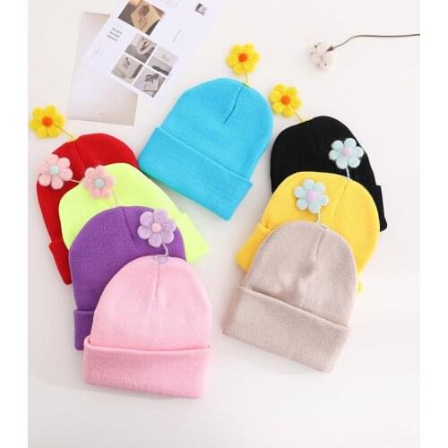2021 Autumn and Winter Cotton Flower Thicken Knitted Hat Warm Hat Skullies Cap Beanie Hat for Children Boy and Girl 12