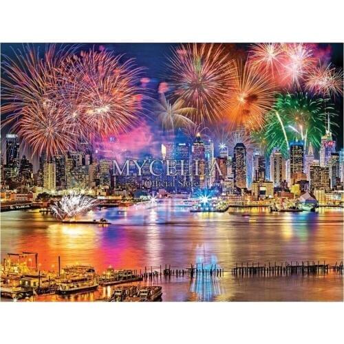 Landscape 5D Diy Diamond Painting Fireworks on the Hudson River Cross Stitch Mosaic Diamond Embroidery full Home Decor