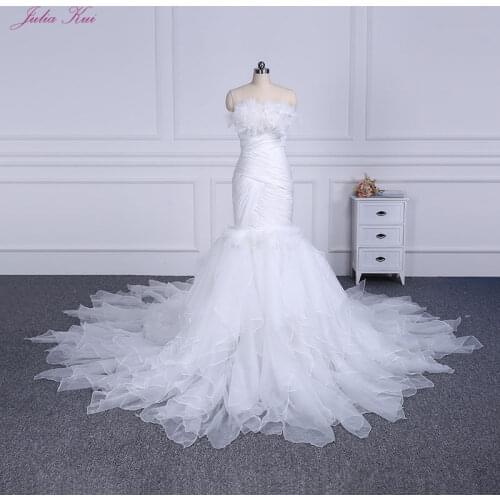Julia Kui Full Pleated Organza Mermaid Wedding Dress Natural Waistline Strapless Bridal Dress Strapless Vestido De Noiva